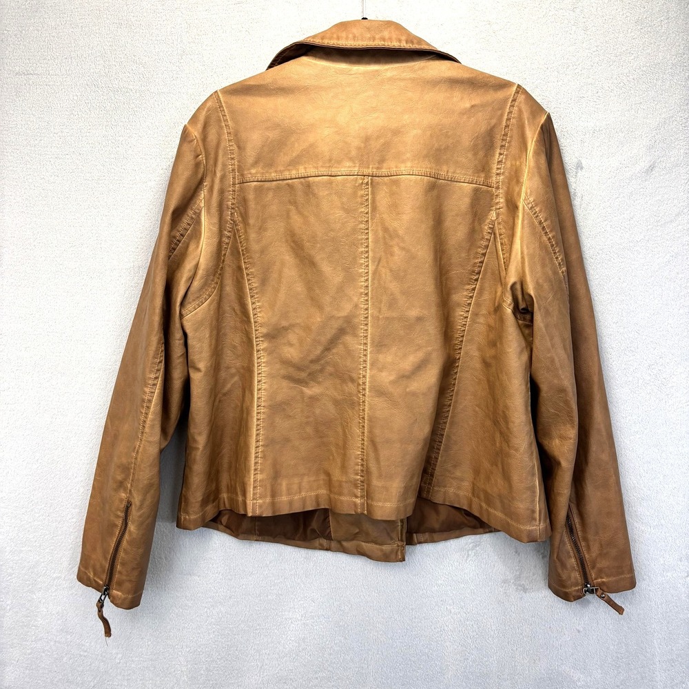Max Studio Faux Leather Biker Jacket Womens 1X Brown Rodeo Festival Western XL - Picture 2 of 10